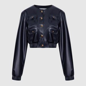 NWT Urban Revivo Vegan Leather Flap Pocket Elastic Hem Jacket Size Small